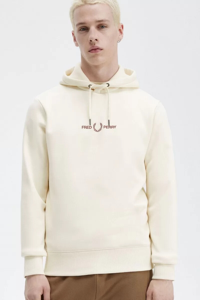 sudadera con capucha bordada fred perry para hombre en beige