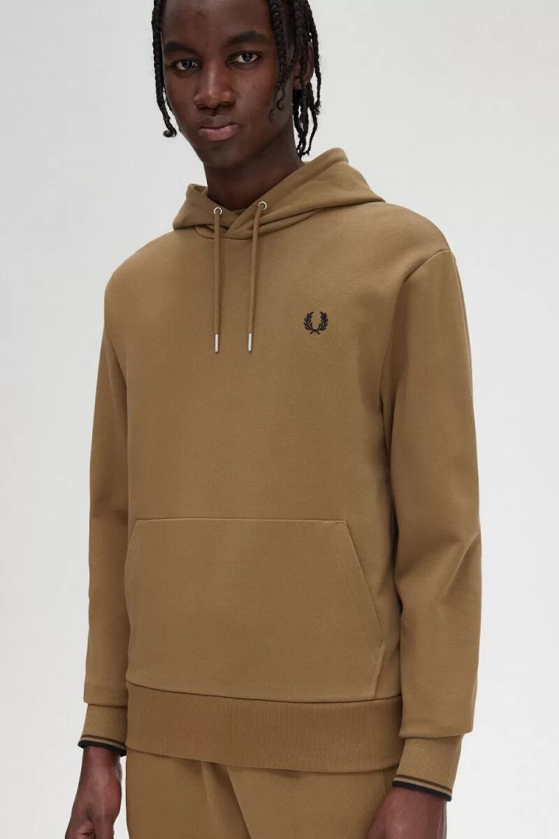 sudadera con capucha y ribete de fred perry para hombre en marrón tabaco quemado