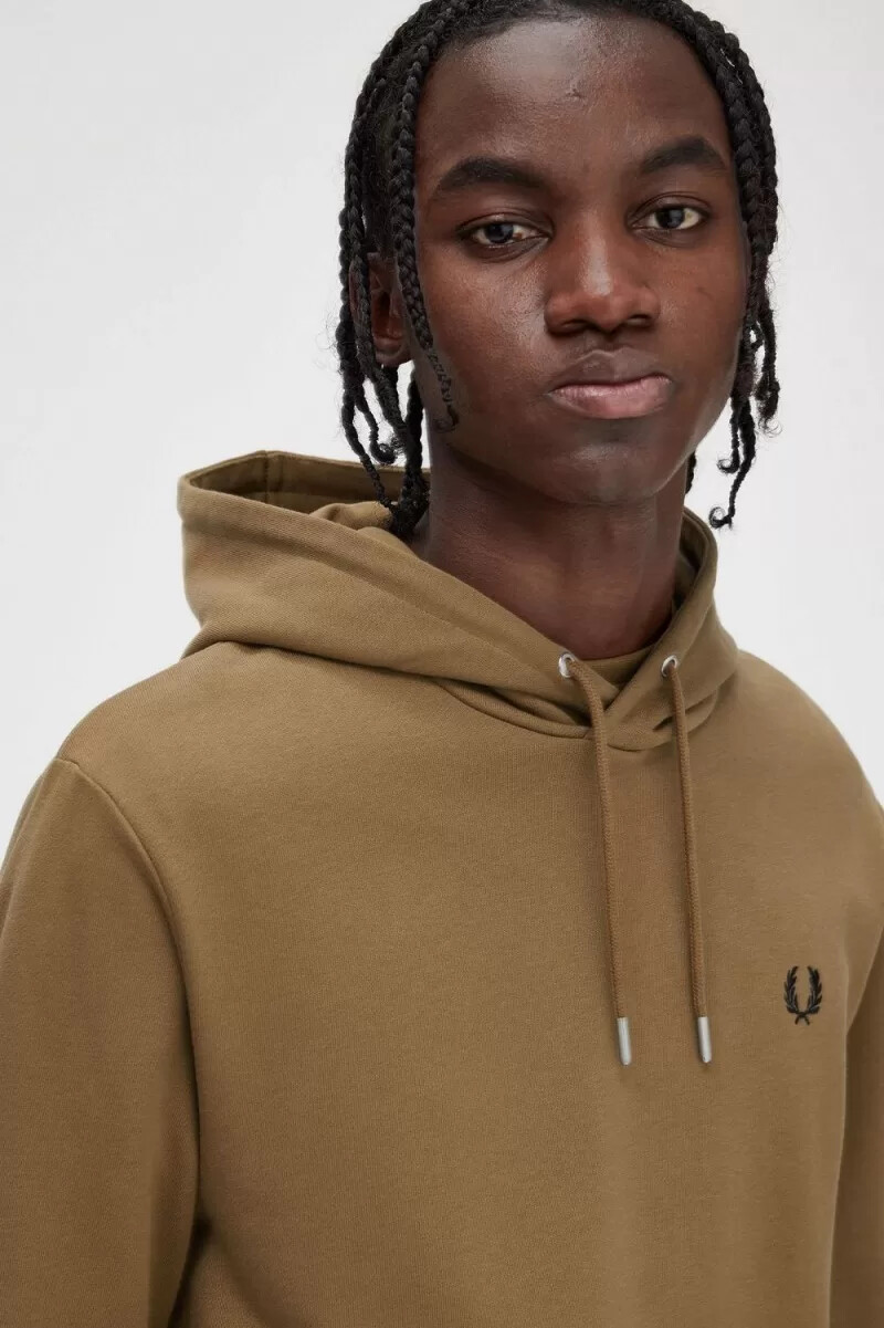sudadera con capucha y ribete de fred perry para hombre en marrón tabaco quemado