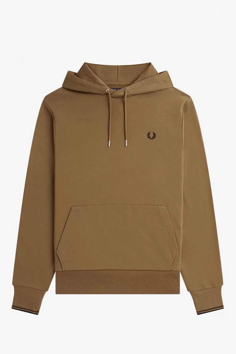 sudadera con capucha y ribete de fred perry para hombre en marrón tabaco quemado