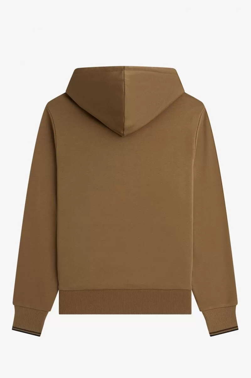 sudadera con capucha y ribete de fred perry para hombre en marrón tabaco quemado