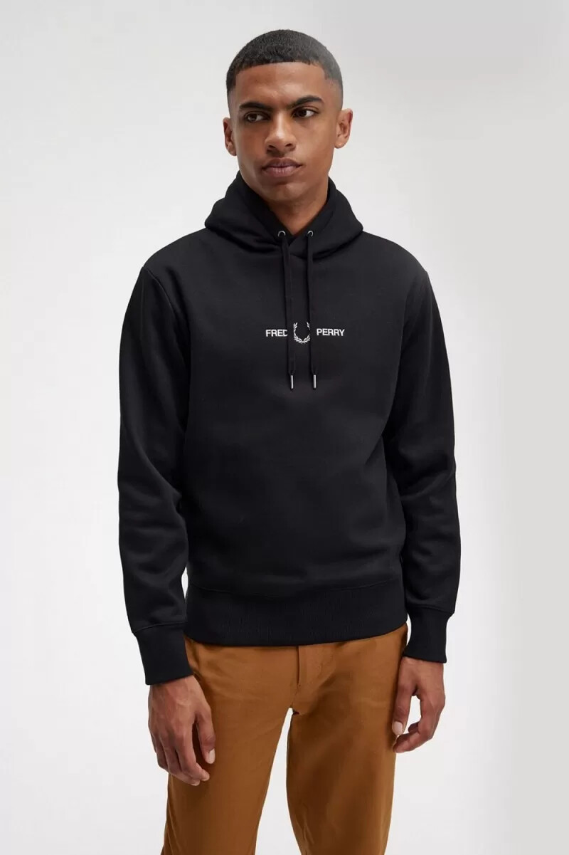 sudadera con capucha bordada fred perry para hombre color negro