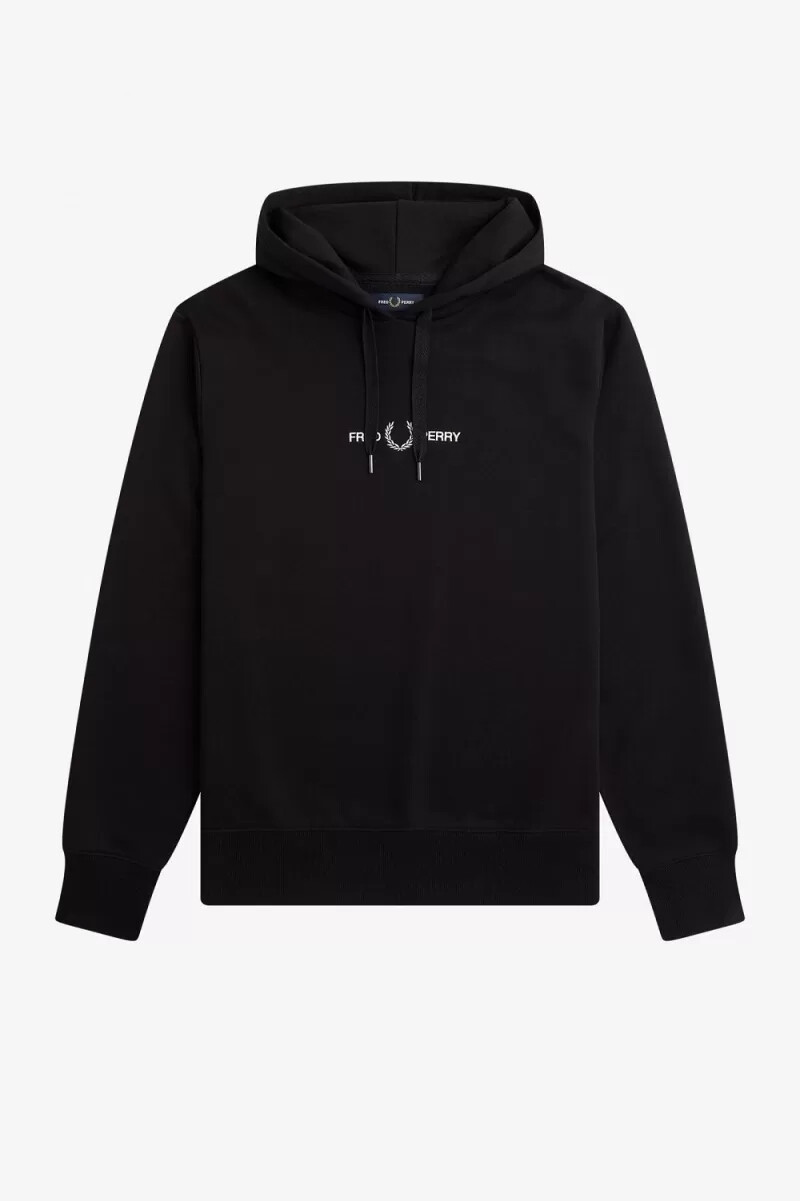 sudadera con capucha bordada fred perry para hombre color negro
