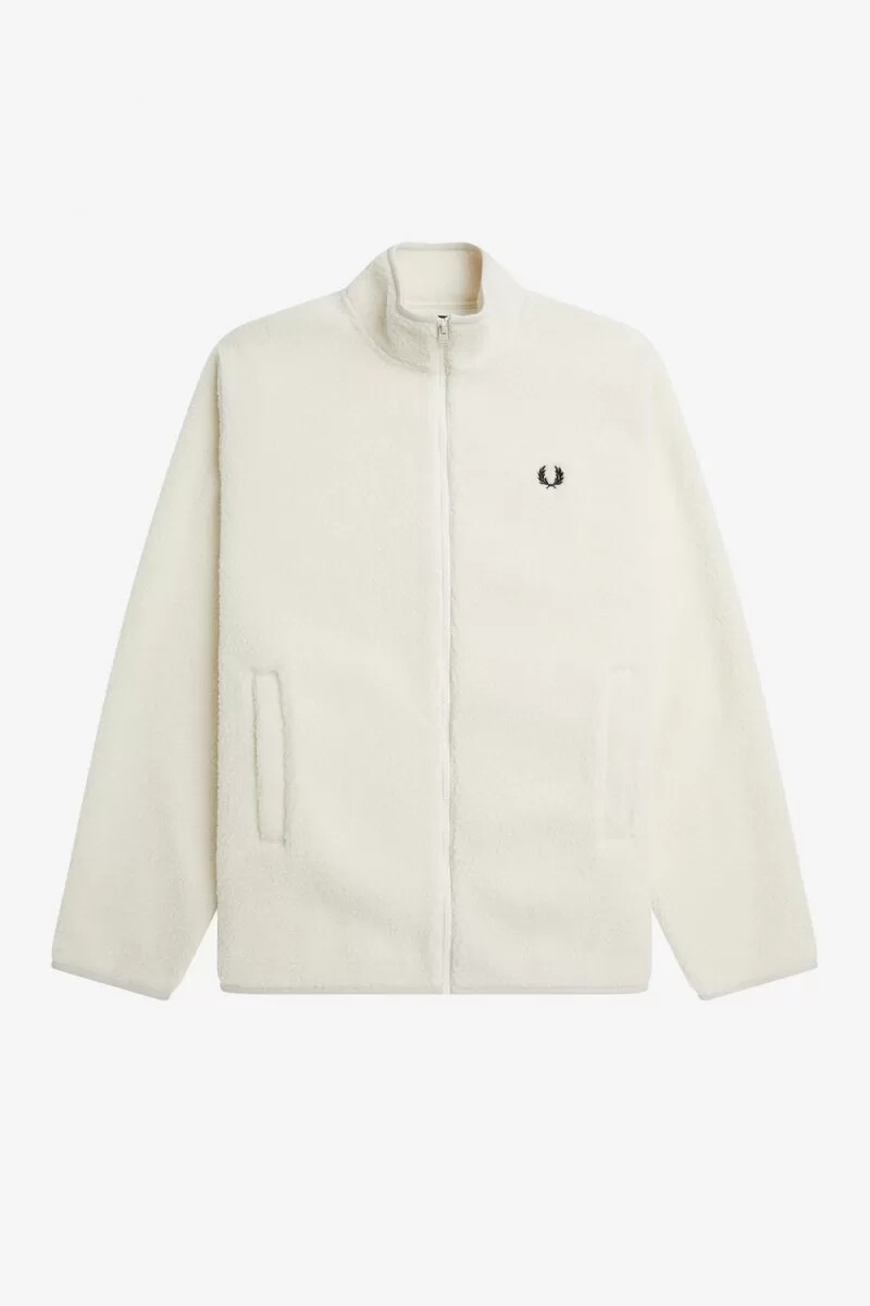 sudadera fred perry con cremallera y forro polar de borrego para hombre en beige