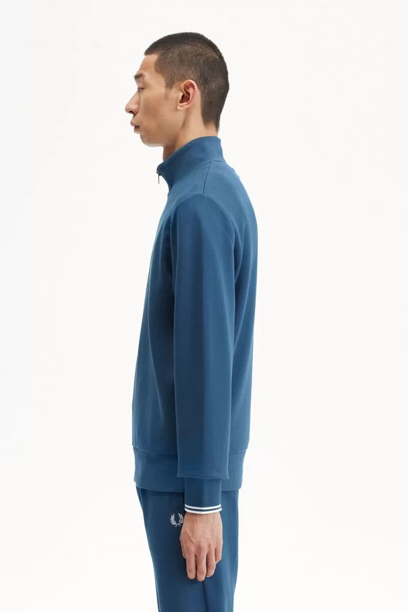 sudadera fred perry con media cremallera para hombre en azul medianoche y aguamarina claro