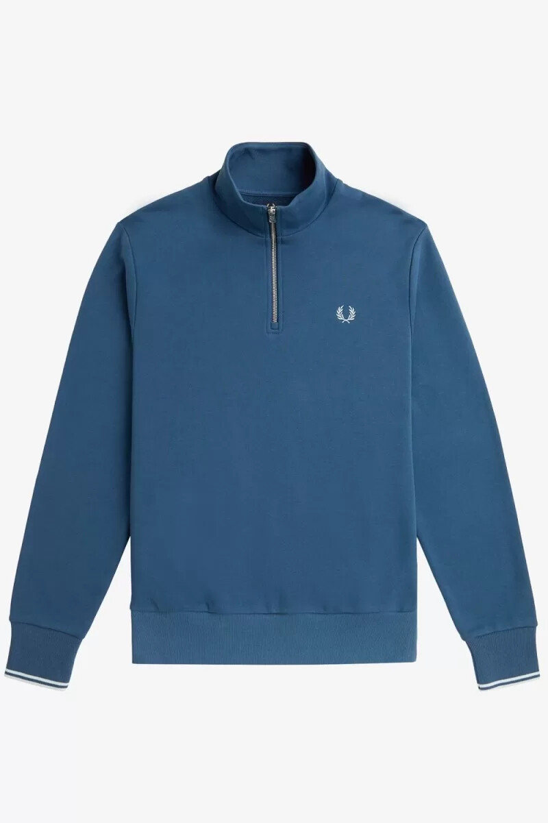 sudadera fred perry con media cremallera para hombre en azul medianoche y aguamarina claro