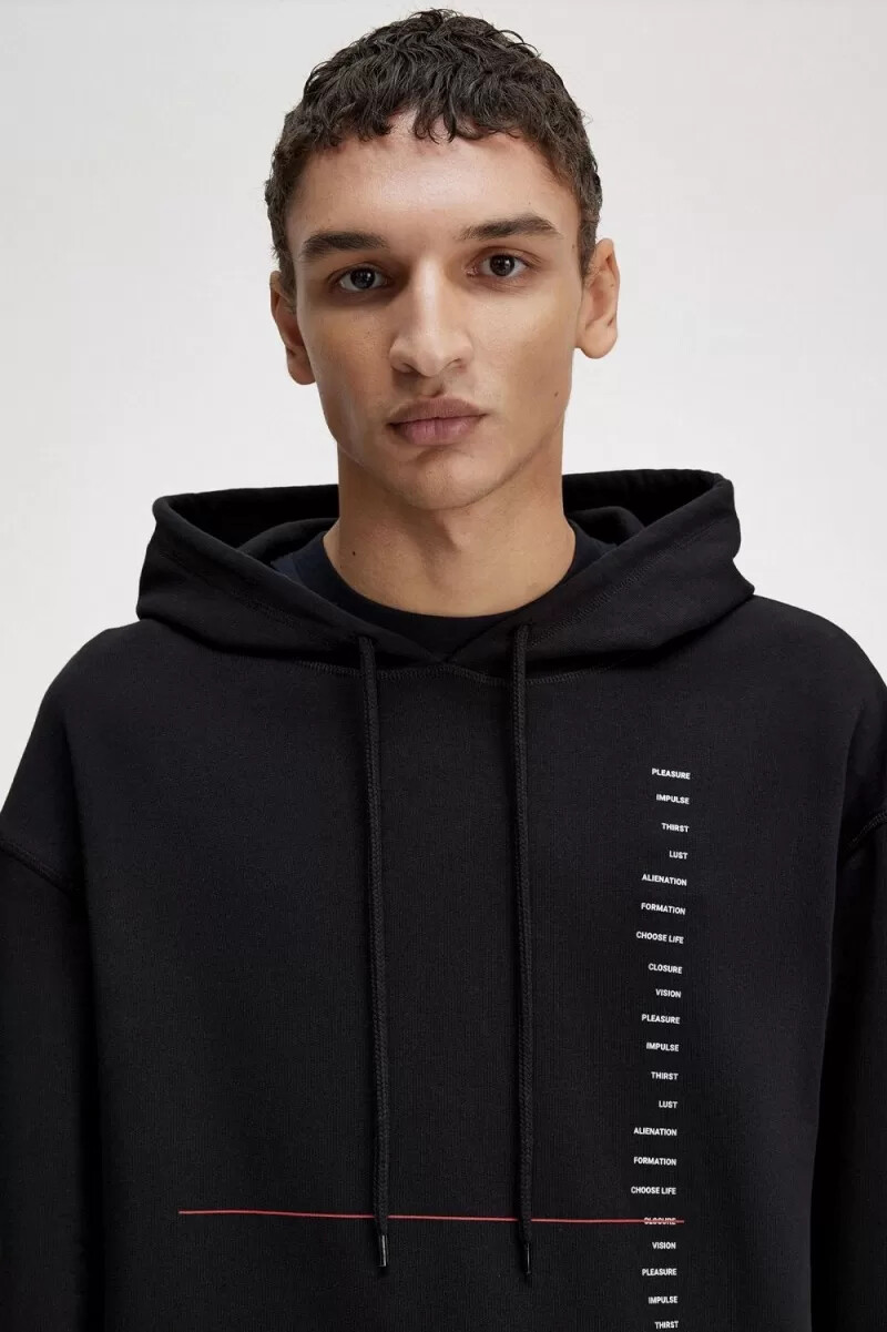 sudadera con capucha estampada de fred perry para hombre color negro