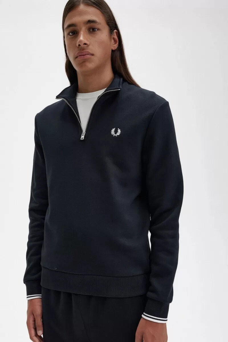 sudadera fred perry con media cremallera para hombre color negro