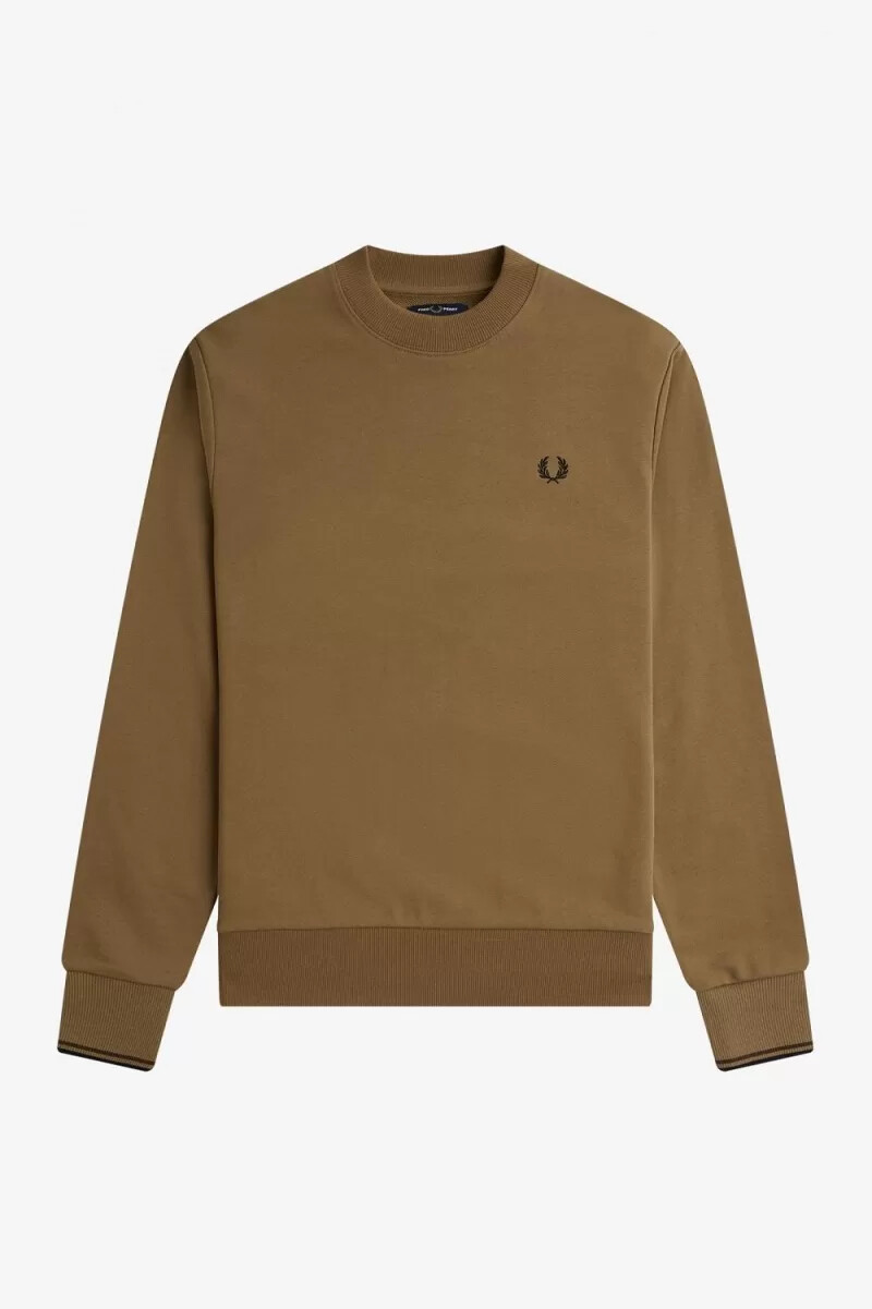sudadera fred perry de cuello redondo para hombre en marrón tabaco quemado