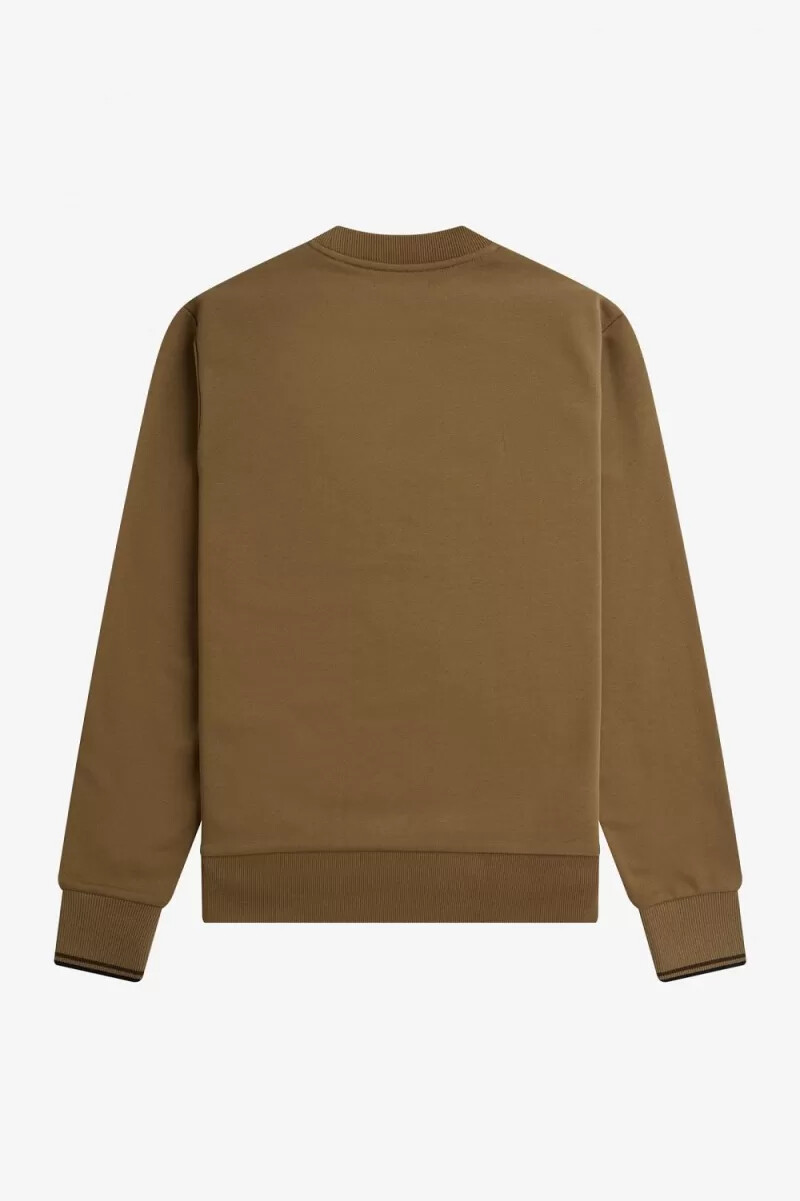 sudadera fred perry de cuello redondo para hombre en marrón tabaco quemado