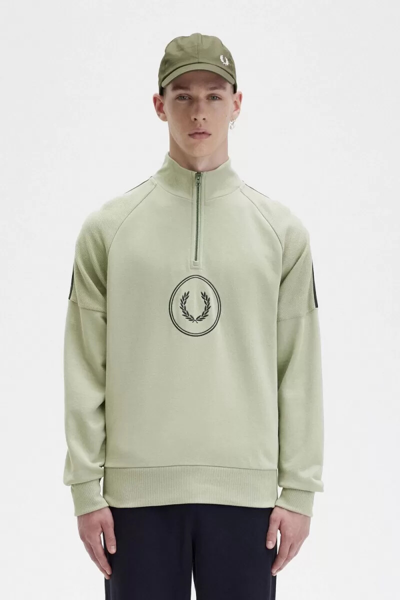 sudadera fred perry circle branding con media cremallera para hombre color menta