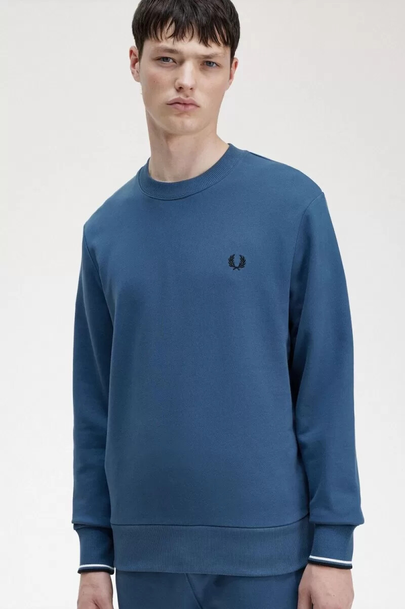 sudadera fred perry con cuello redondo para hombre en azul medianoche