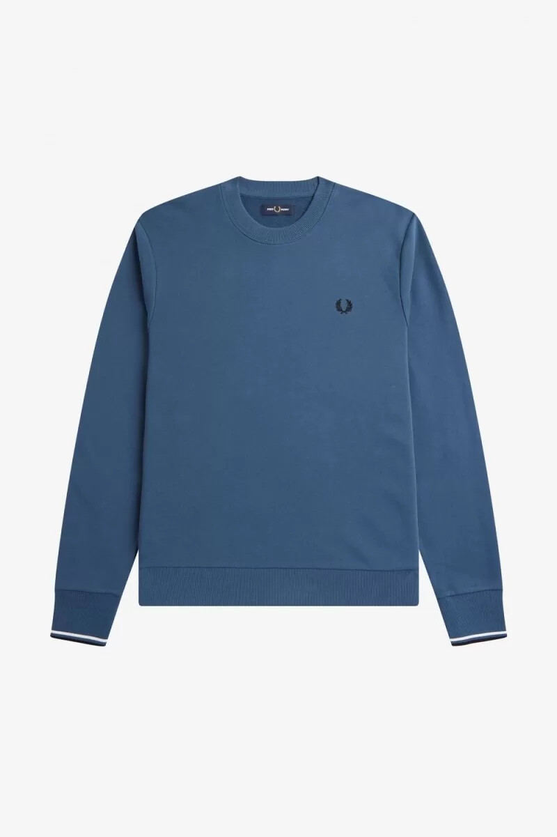 sudadera fred perry con cuello redondo para hombre en azul medianoche