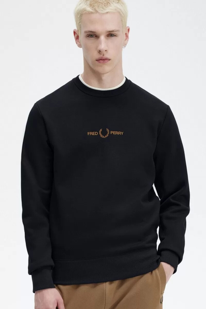 sudadera bordada fred perry para hombre en azul marino