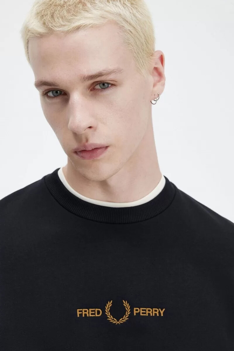 sudadera bordada fred perry para hombre en azul marino