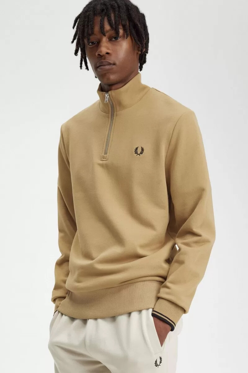 sudadera fred perry con media cremallera para hombre verde y negro