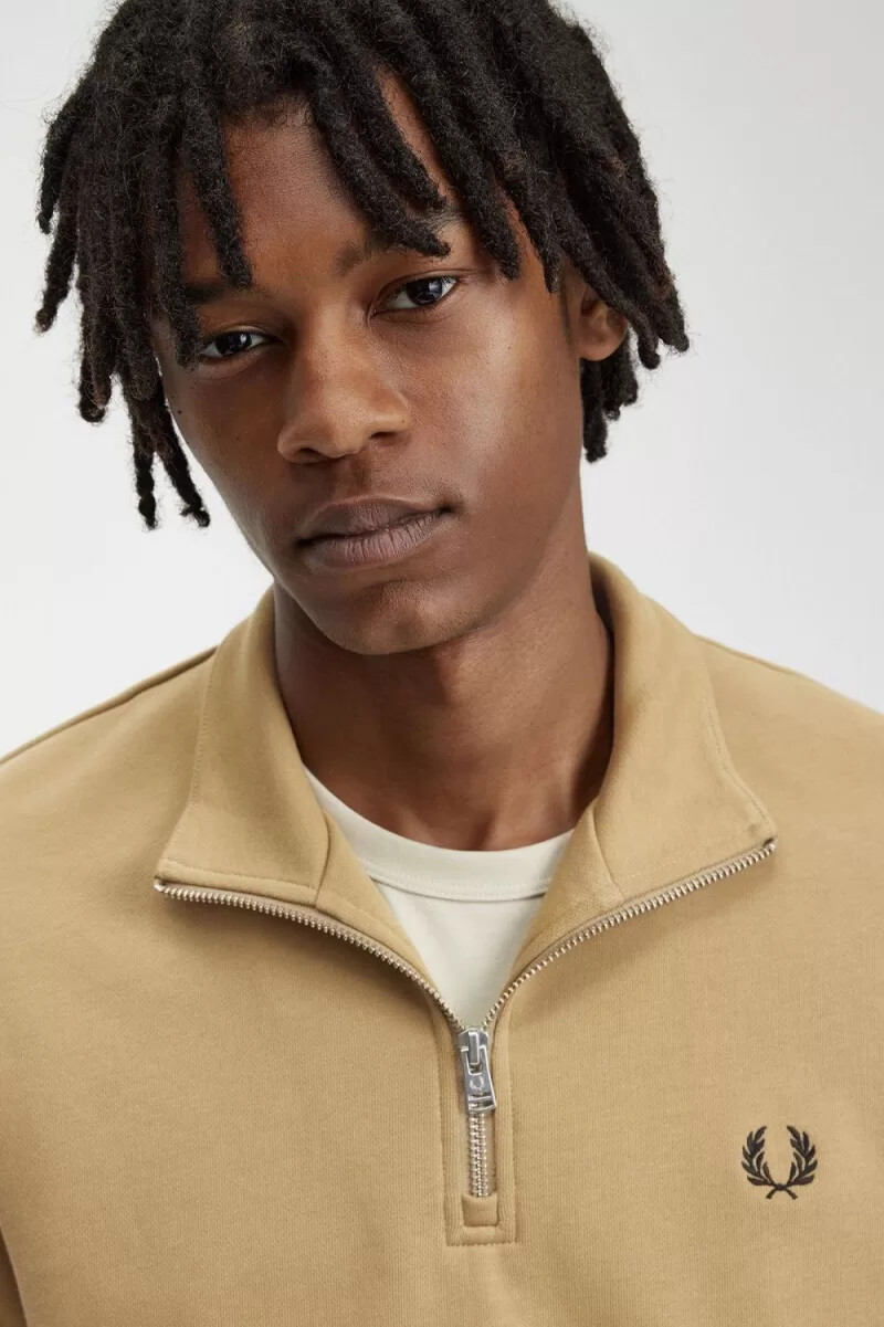 sudadera fred perry con media cremallera para hombre verde y negro