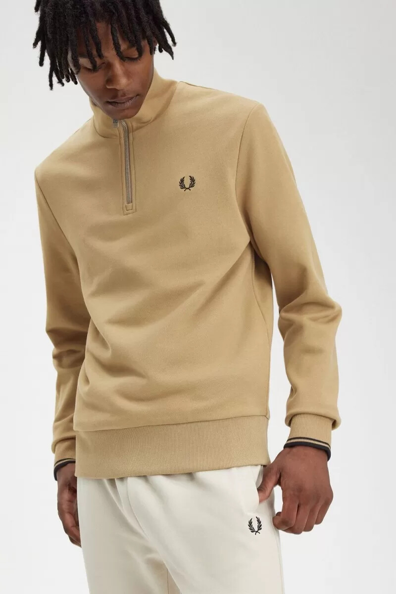 sudadera fred perry con media cremallera para hombre verde y negro