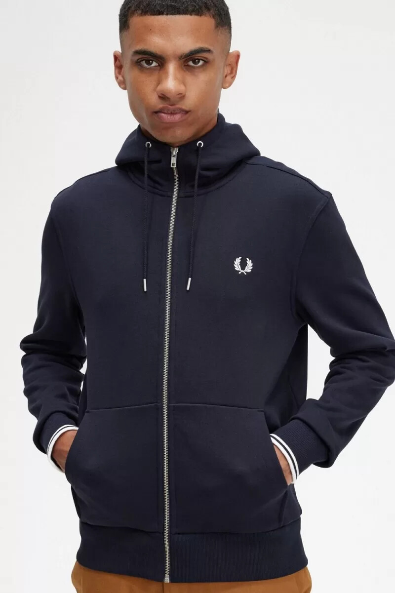 sudadera con capucha y cremallera fred perry para hombre color azul marino