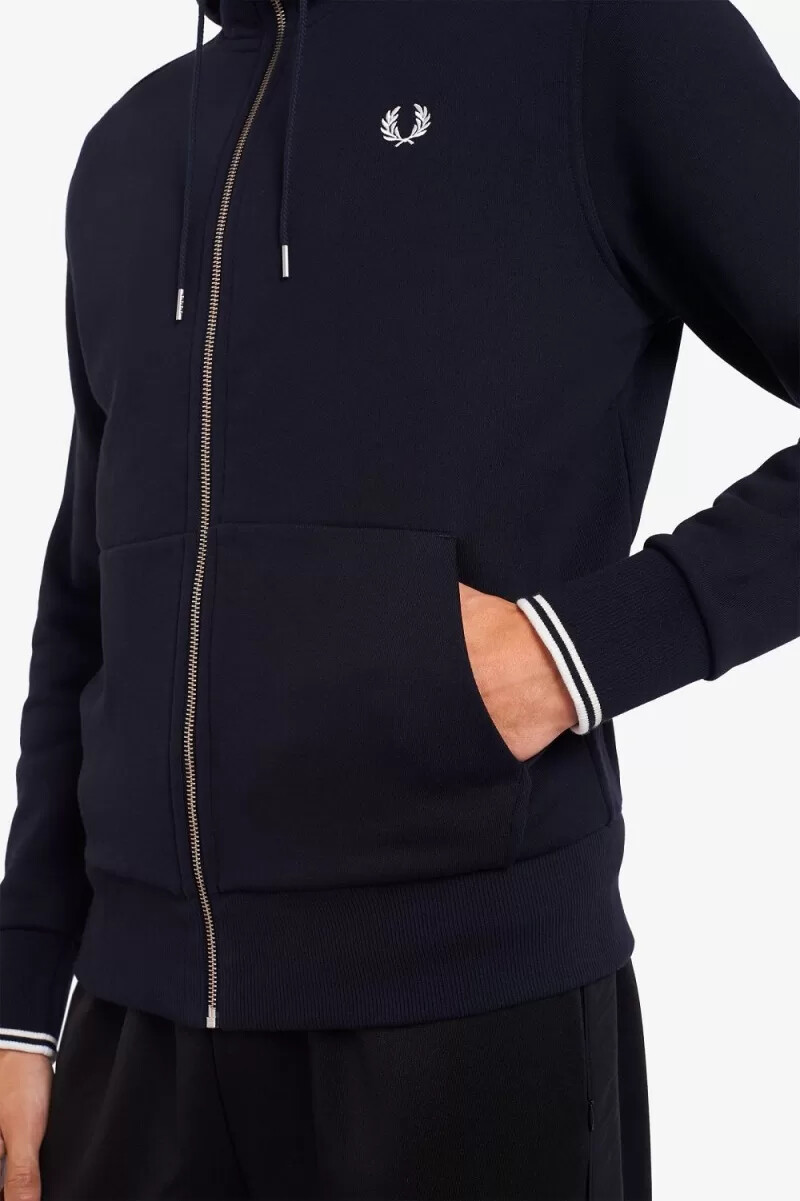 sudadera con capucha y cremallera fred perry para hombre color azul marino