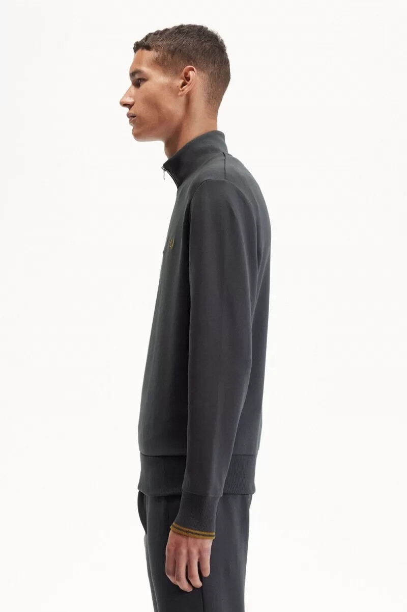 sudadera fred perry con media cremallera para hombre color gris ancla y café oscuro