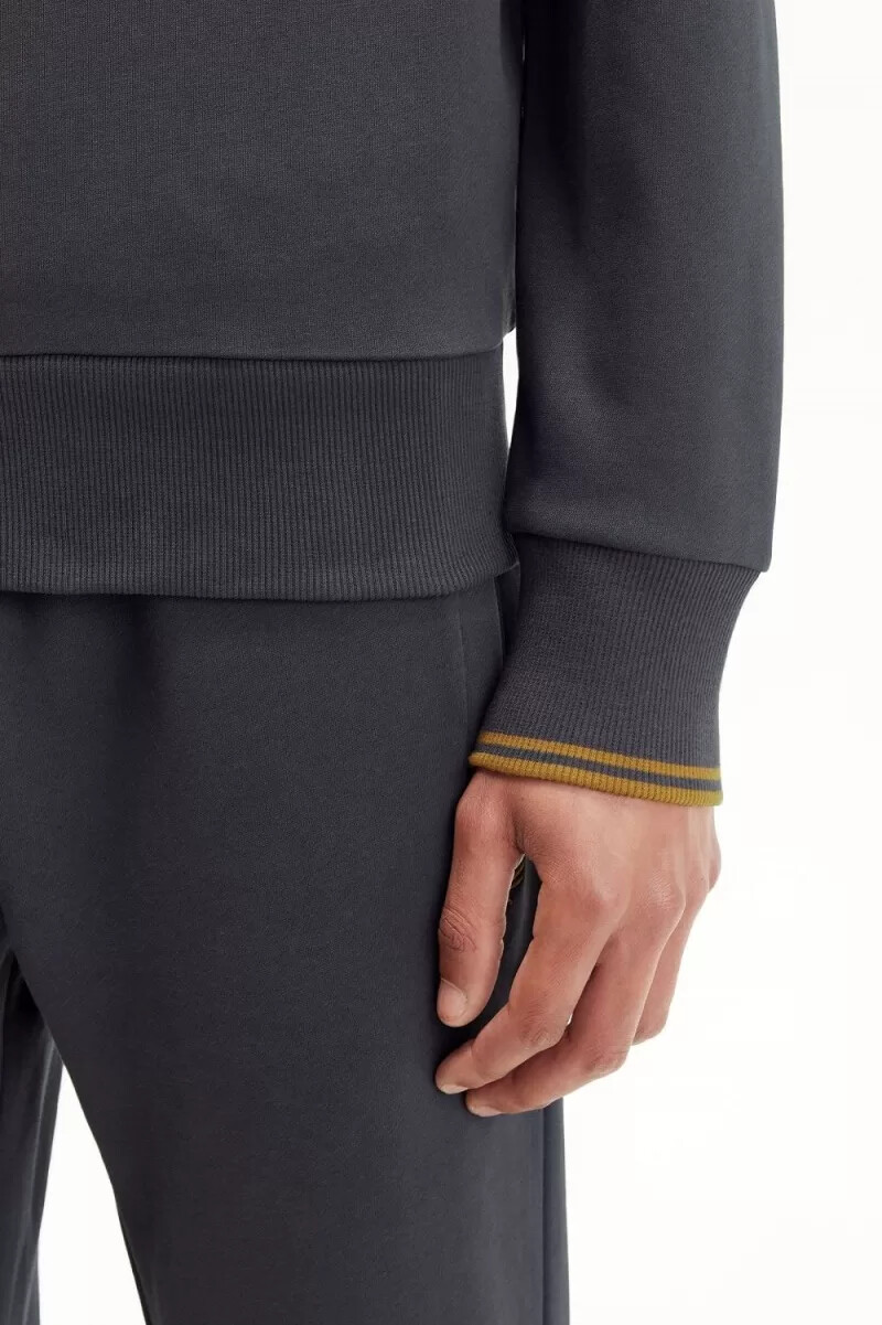 sudadera fred perry con media cremallera para hombre color gris ancla y café oscuro