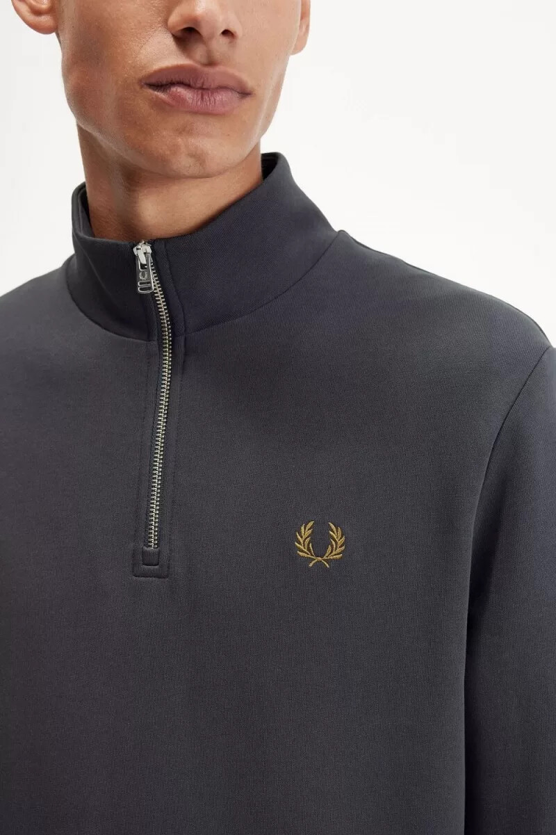 sudadera fred perry con media cremallera para hombre color gris ancla y café oscuro