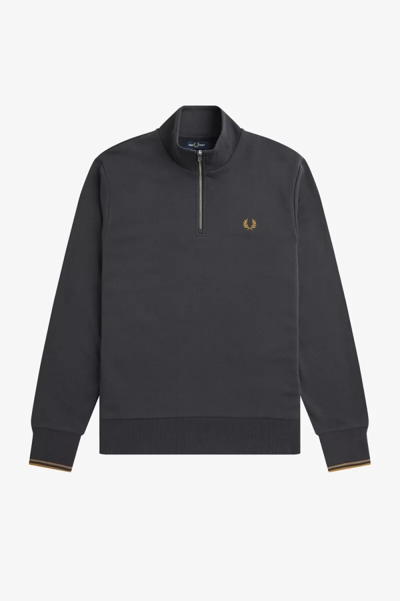 sudadera fred perry con media cremallera para hombre color gris ancla y café oscuro