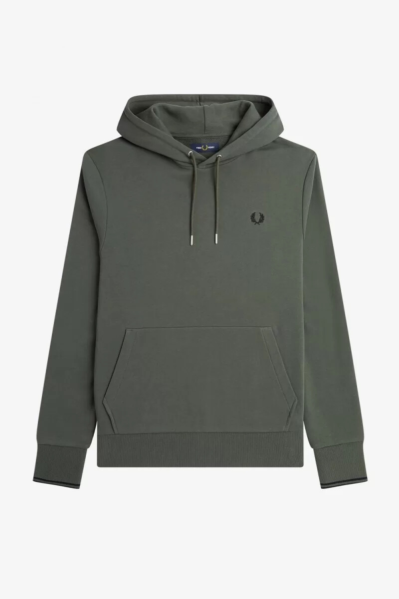 sudadera con capucha y ribete de fred perry para hombre color verde campo