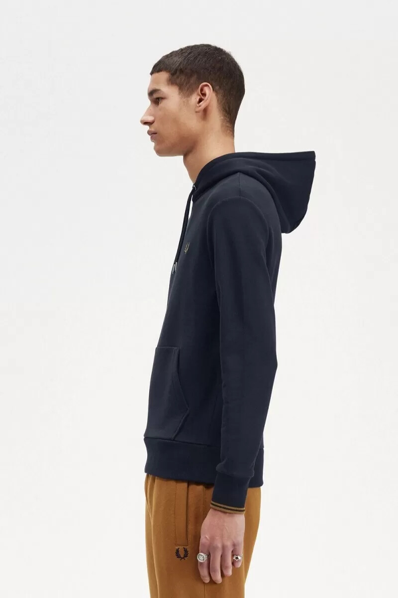 sudadera con capucha y ribete de fred perry para hombre color azul marino y café oscuro
