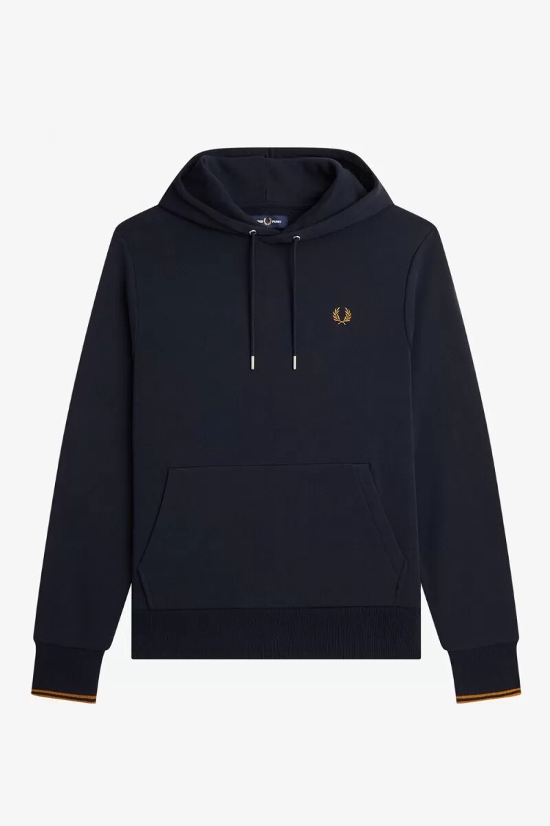 sudadera con capucha y ribete de fred perry para hombre color azul marino y café oscuro