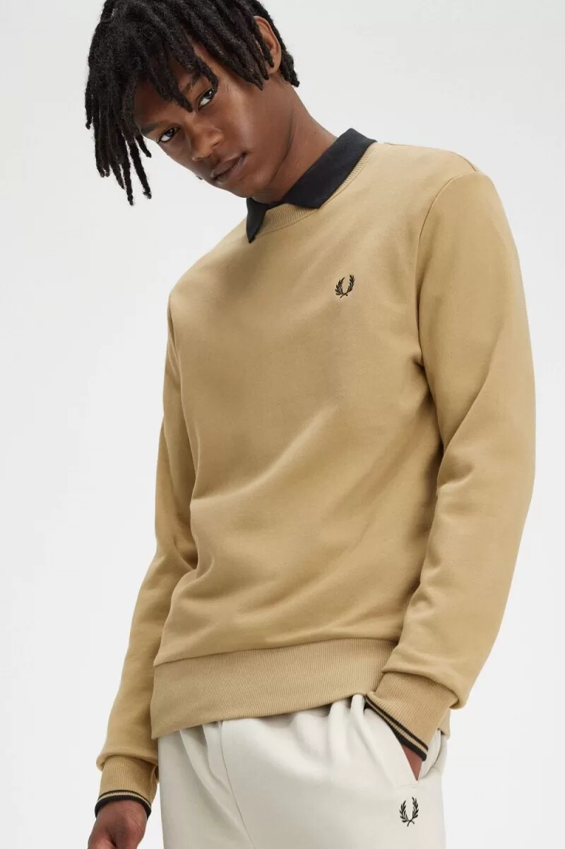sudadera fred perry con cuello redondo para hombre verde y negro