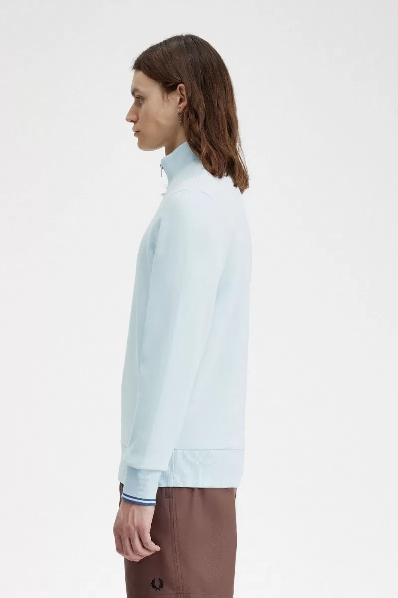 sudadera fred perry con media cremallera para hombre color azul medianoche aguamarina claro