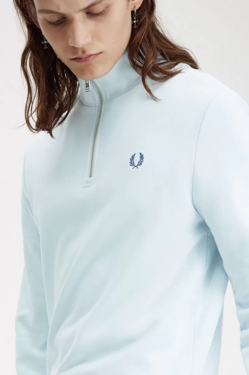 sudadera fred perry con media cremallera para hombre color azul medianoche aguamarina claro