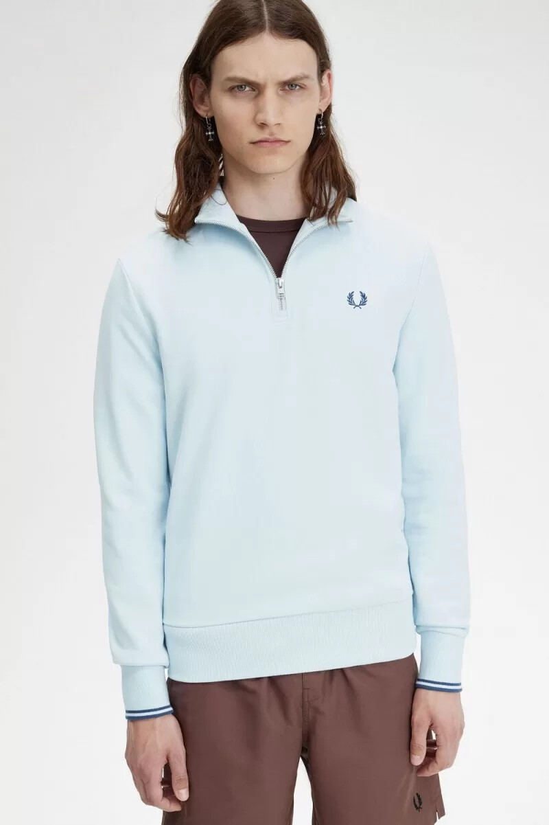 sudadera fred perry con media cremallera para hombre color azul medianoche aguamarina claro