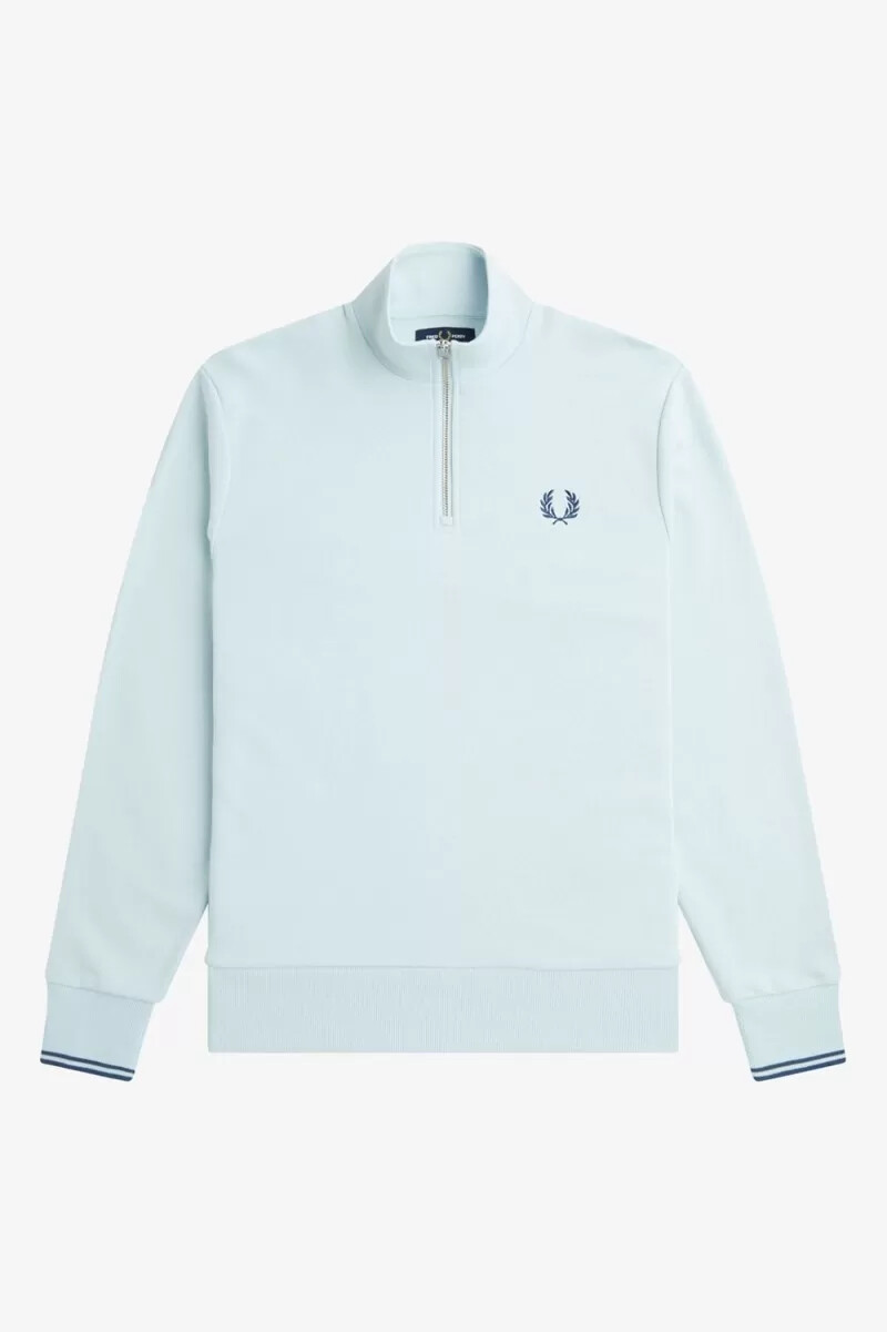 sudadera fred perry con media cremallera para hombre color azul medianoche aguamarina claro