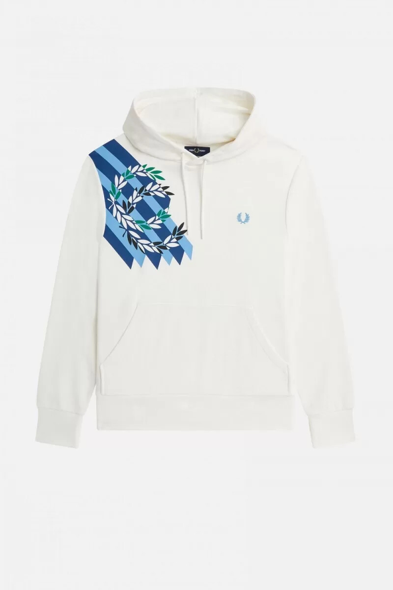 sudadera con capucha y estampado de corona de laurel de fred perry para hombre en blanco nieve