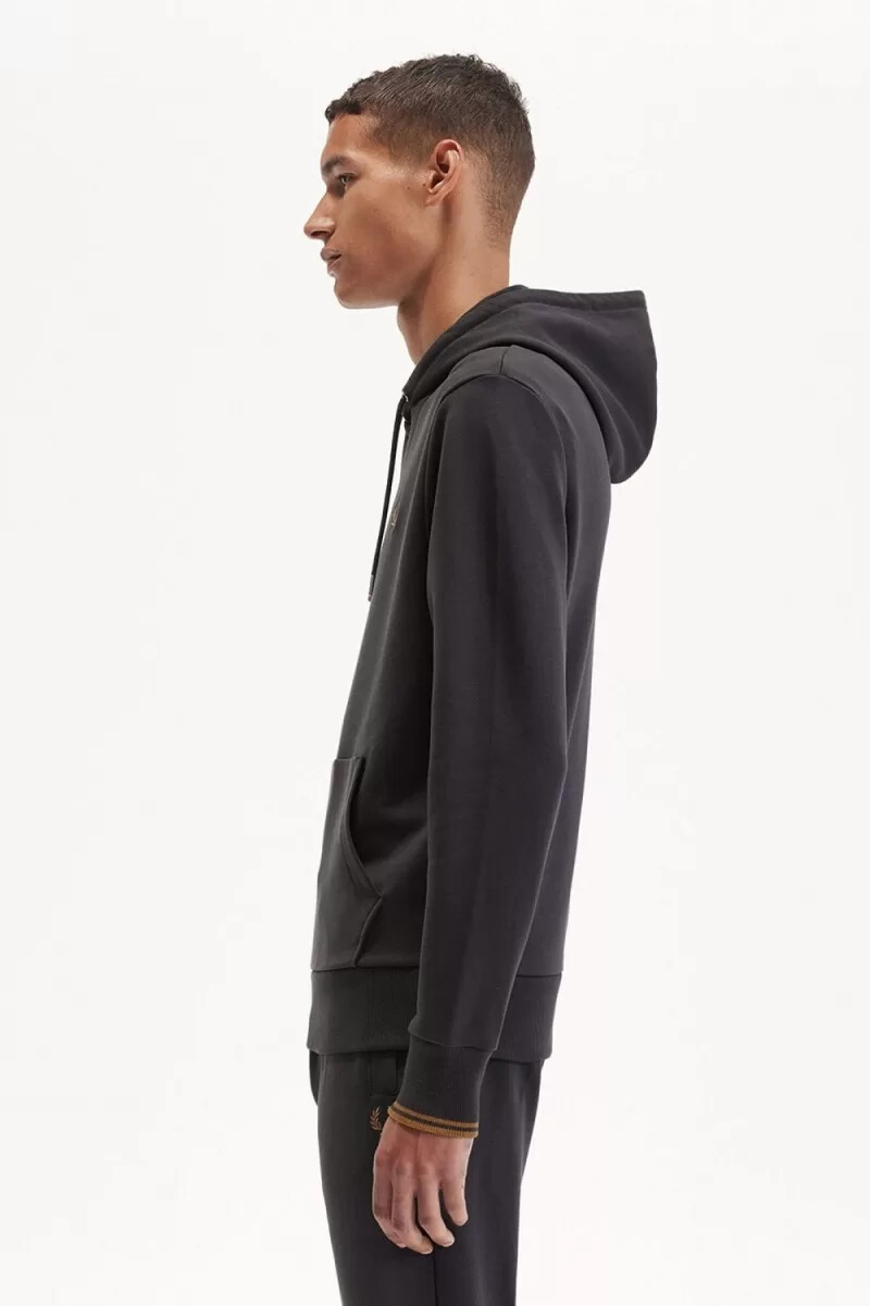sudadera con capucha y ribete de fred perry para hombre color gris ancla y café oscuro