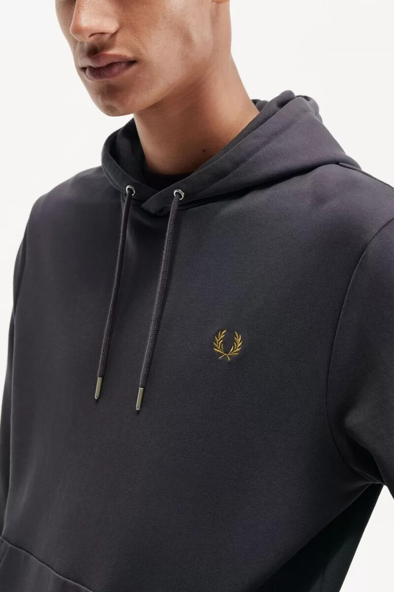sudadera con capucha y ribete de fred perry para hombre color gris ancla y café oscuro