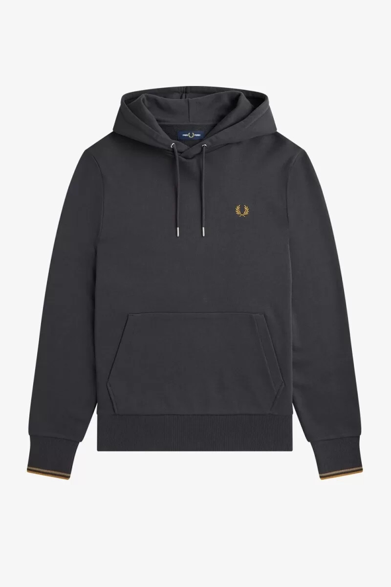sudadera con capucha y ribete de fred perry para hombre color gris ancla y café oscuro