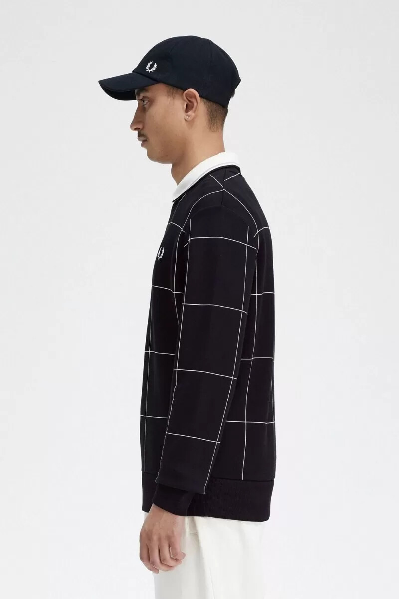 sudadera fred perry con detalle de cuadrícula para hombre color negro