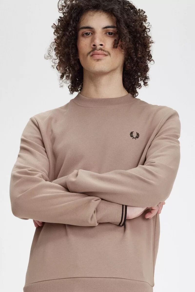 sudadera fred perry con cuello redondo para hombre color rosa oscuro y negro