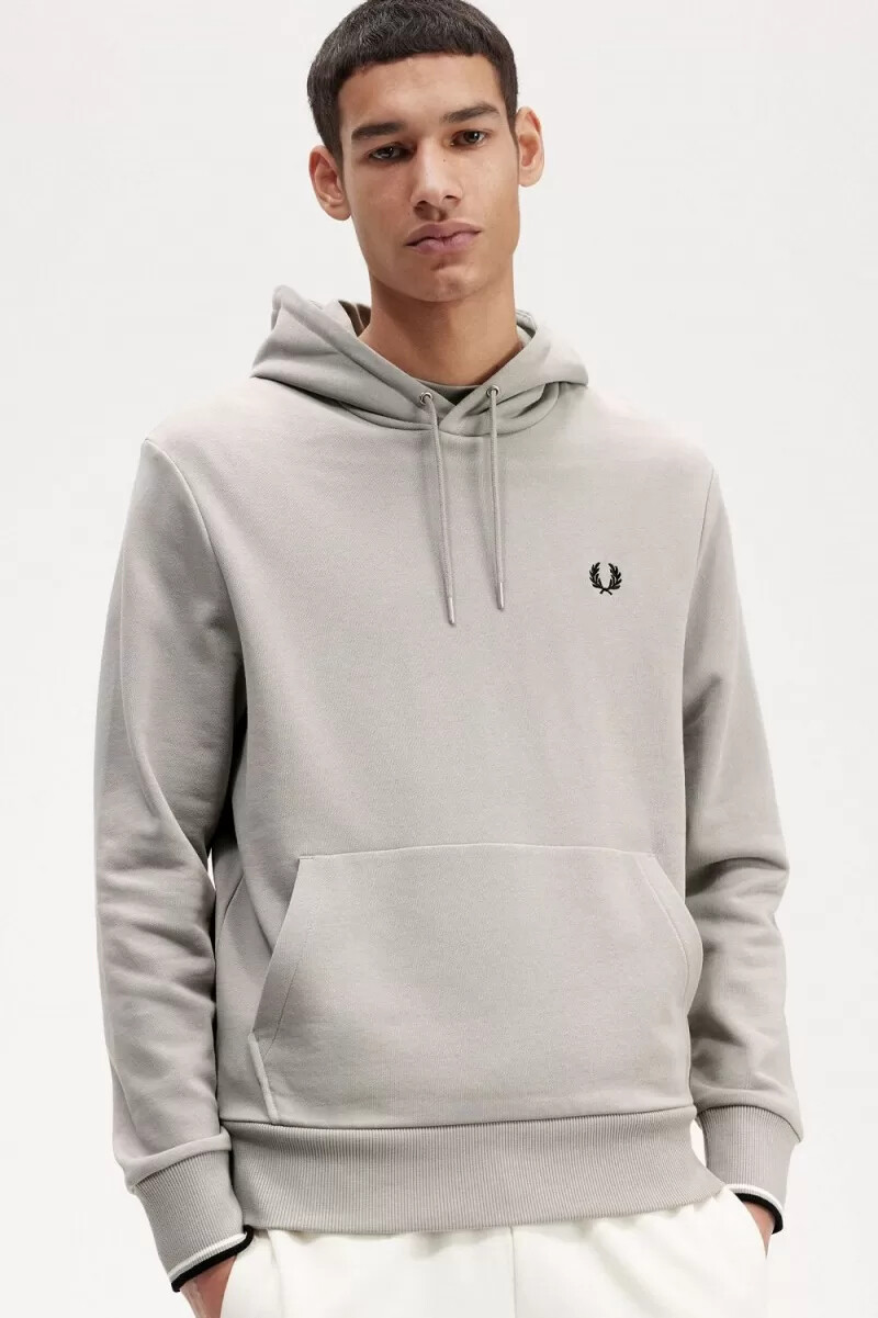 sudadera con capucha y ribete de fred perry para hombre color gris