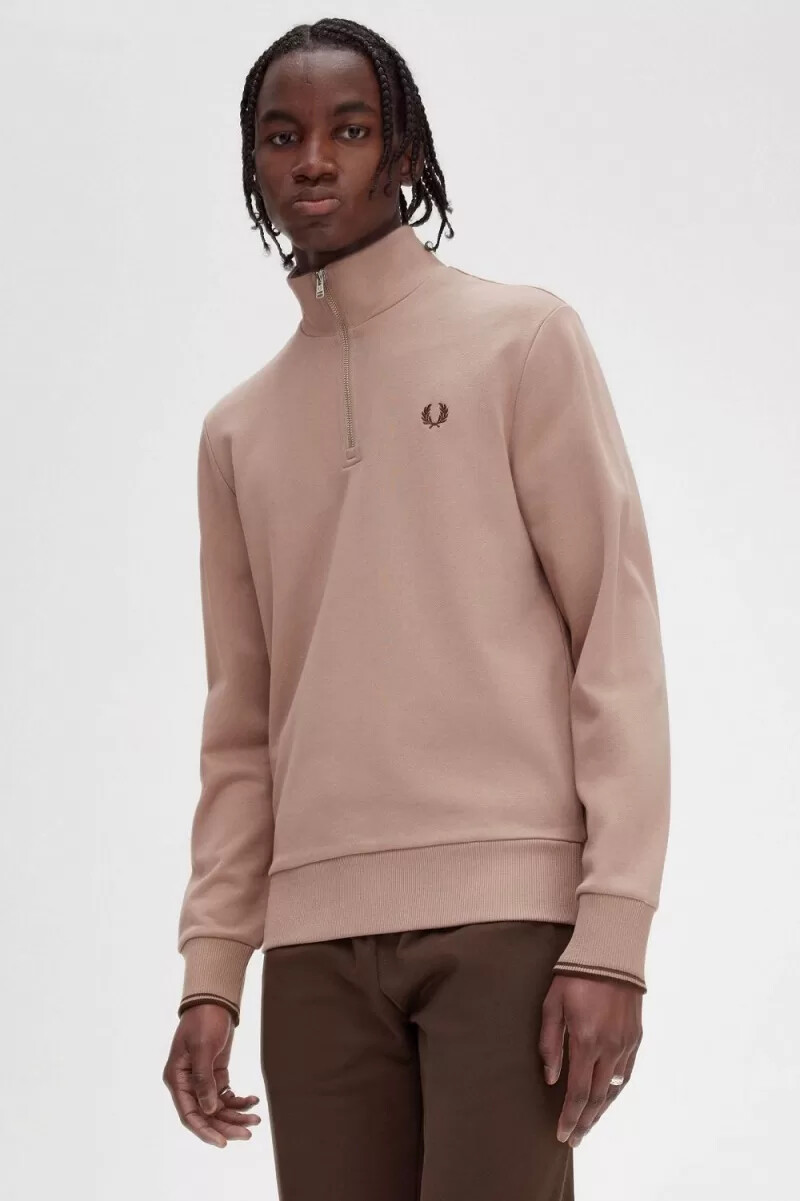 sudadera fred perry con media cremallera para hombre en rosa oscuro