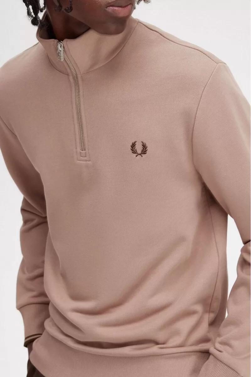 sudadera fred perry con media cremallera para hombre en rosa oscuro