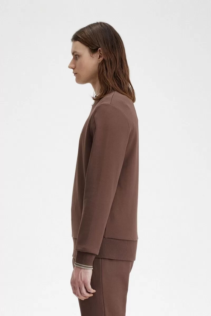 sudadera fred perry de cuello redondo para hombre color rojo oscuro y gris cálido