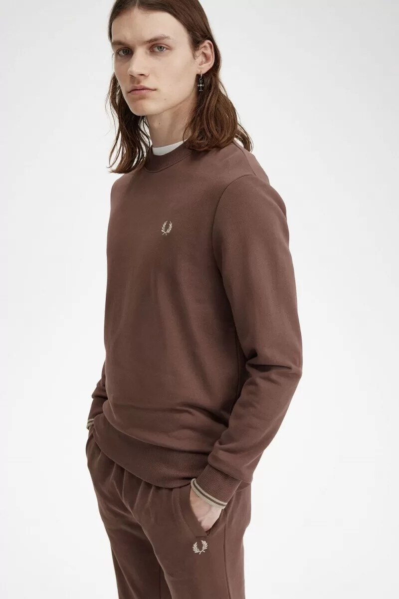 sudadera fred perry de cuello redondo para hombre color rojo oscuro y gris cálido
