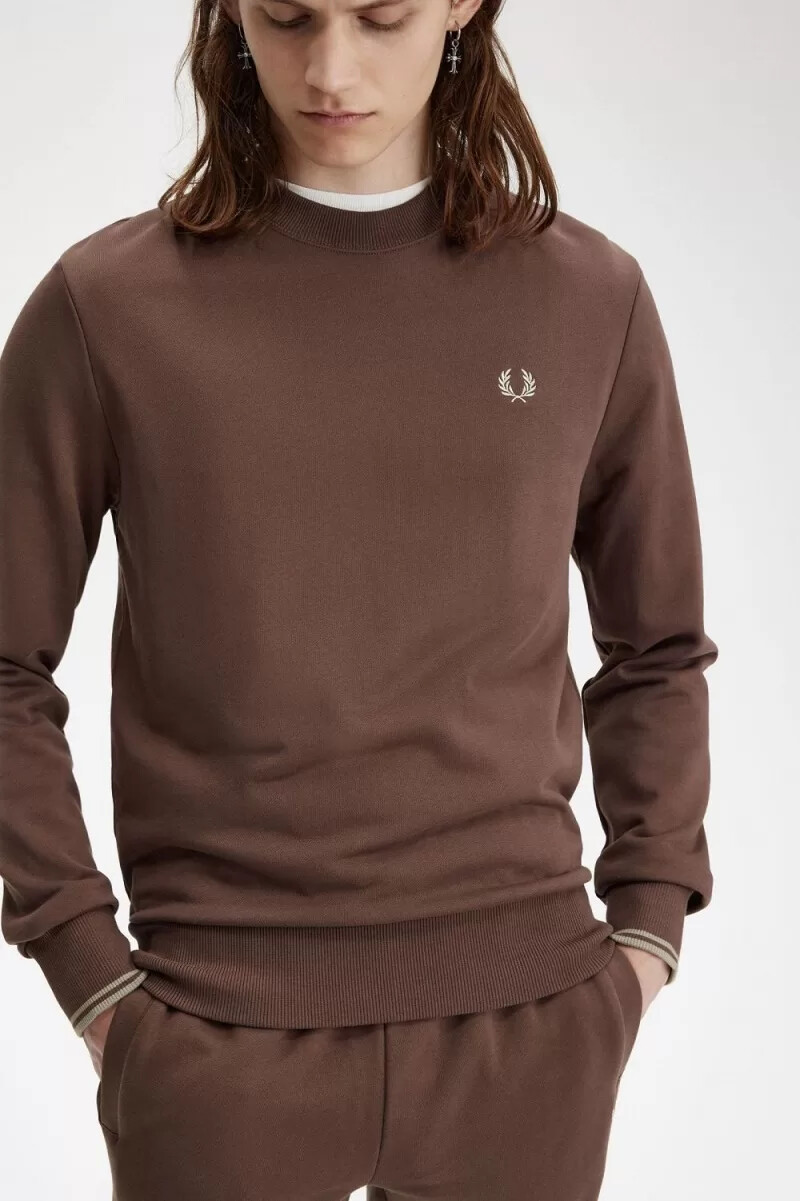 sudadera fred perry de cuello redondo para hombre color rojo oscuro y gris cálido