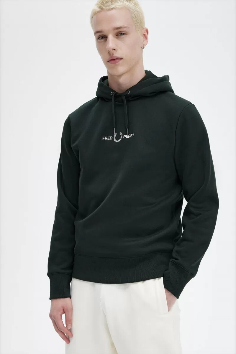 sudadera con capucha bordada fred perry para hombre en verde noche