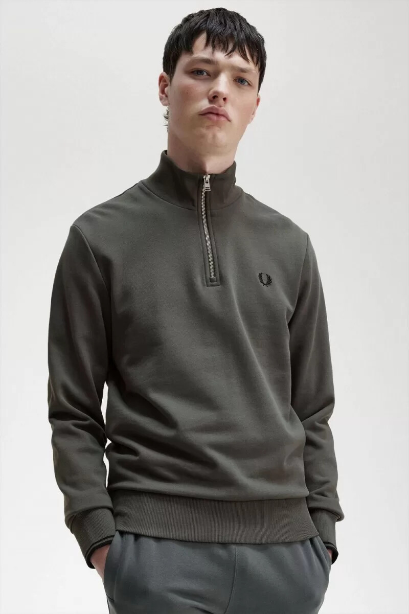 sudadera fred perry con media cremallera para hombre color verde campo